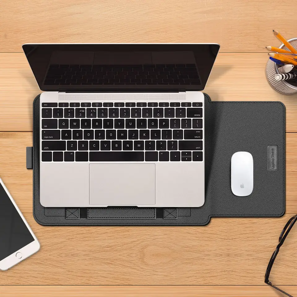 Customized Business Style PU Leather Sleeve Case For Laptop Leather Stand Cover Portable Notebook Protector Bag