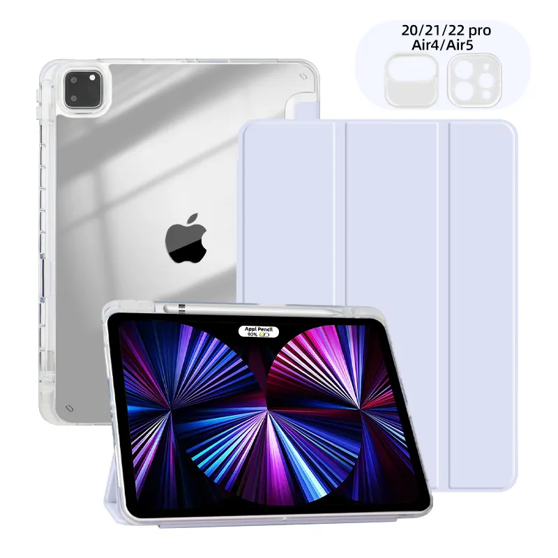 Tainuo 360 Full Cover Case Shockproof Flip Kickstand Leather Case For Ipad Pro 12.9 360 Case 2018-2021 Hard Crystal Clear Back Shell